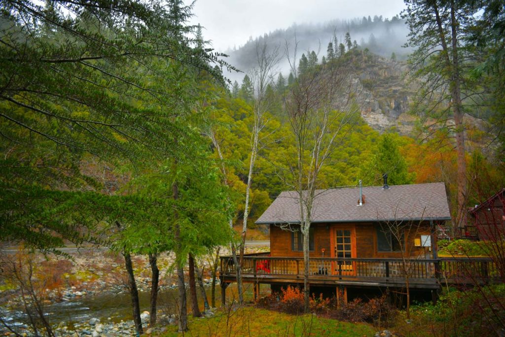 cabin 3 with river and misty mountains